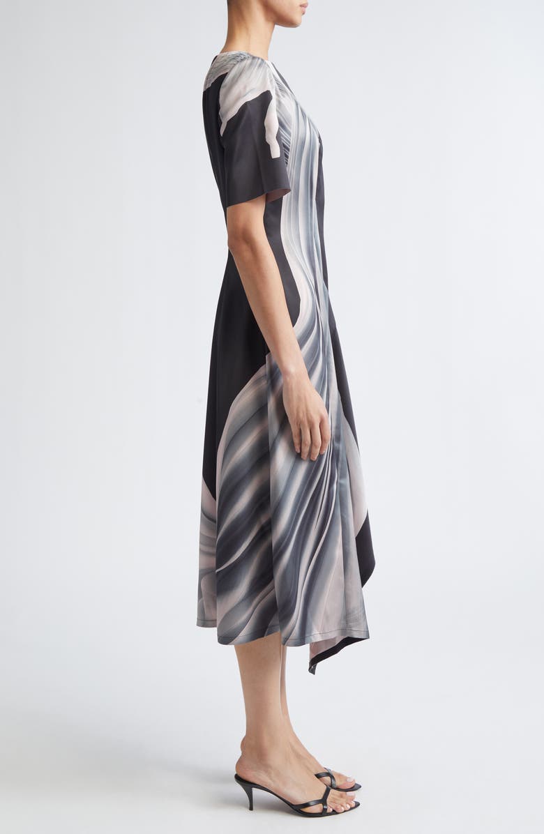Jason Wu Collection Dancing Pleat Print Double Face Satin Dress, Alternate, color, Black/ Pink