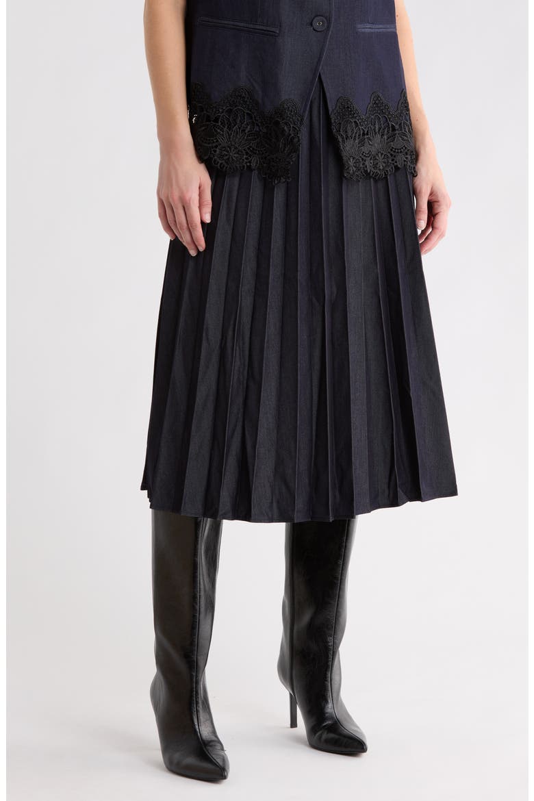 Pleated Midi Skirt, Main, color, DARK DENIM