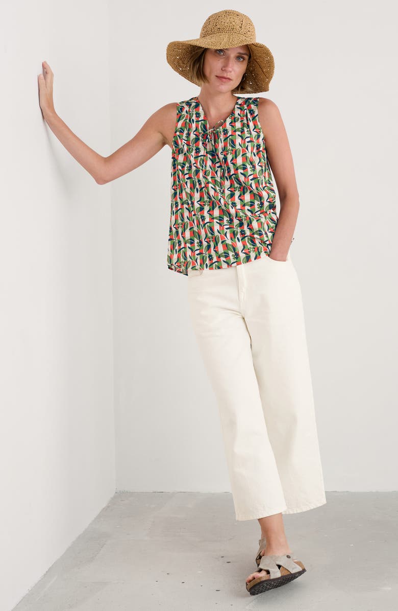 Seasalt Cornwall Cobbs Well Floral Sleeveless Organic Cotton Split Neck Top, Alternate, color, Table Flowers Dark Citron