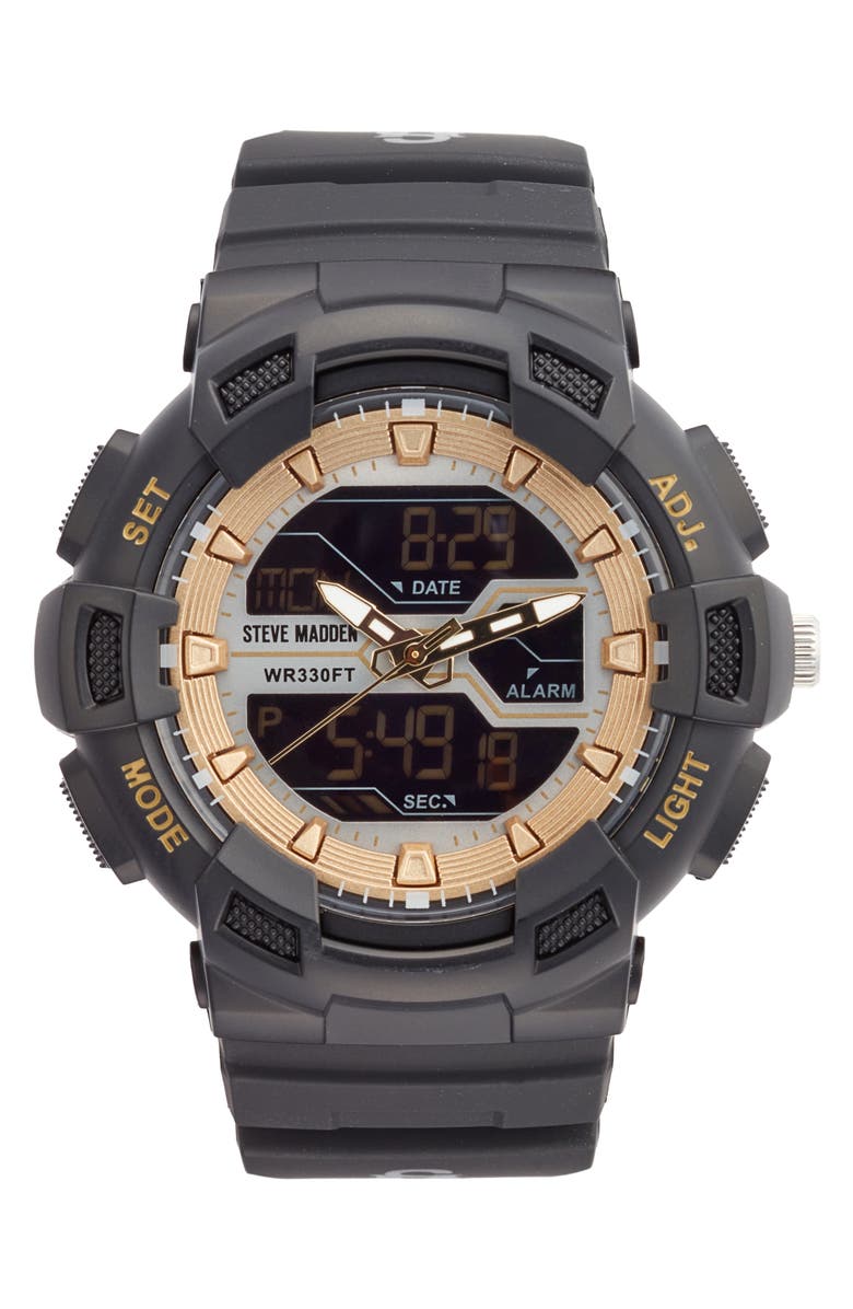 Steve Madden Oversize Silicone Strap Watch, Main, color, 