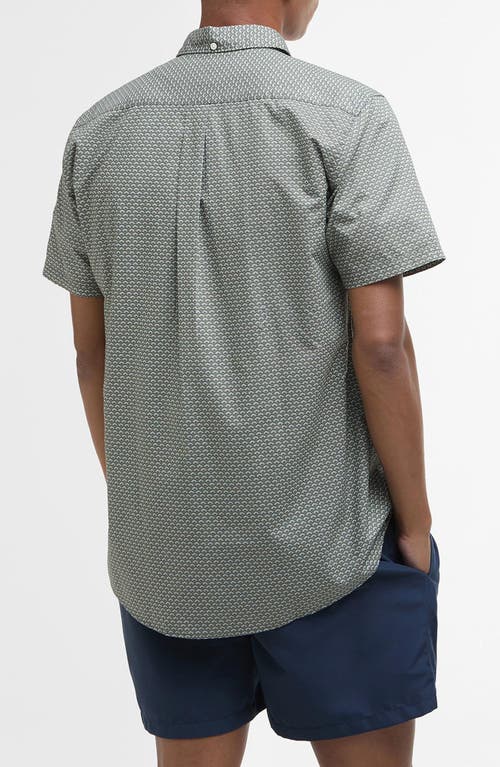 Barbour Tailored Fit Shell Print Short Sleeve Cotton Button-down Shirt In Olive