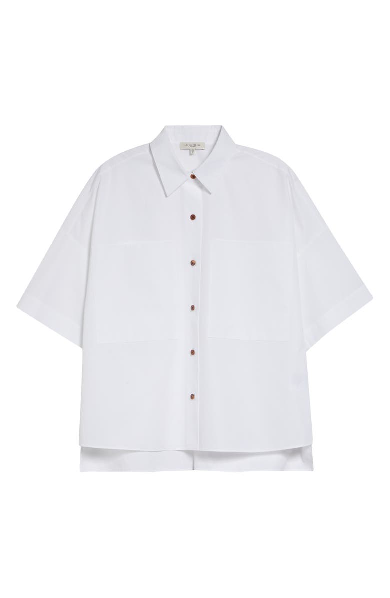 Lafayette 148 New York Workwear Organic Cotton Poplin Short Sleeve Button-Up Shirt, Main, color, White