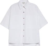Lafayette 148 New York Workwear Organic Cotton Poplin Short Sleeve Button-Up Shirt