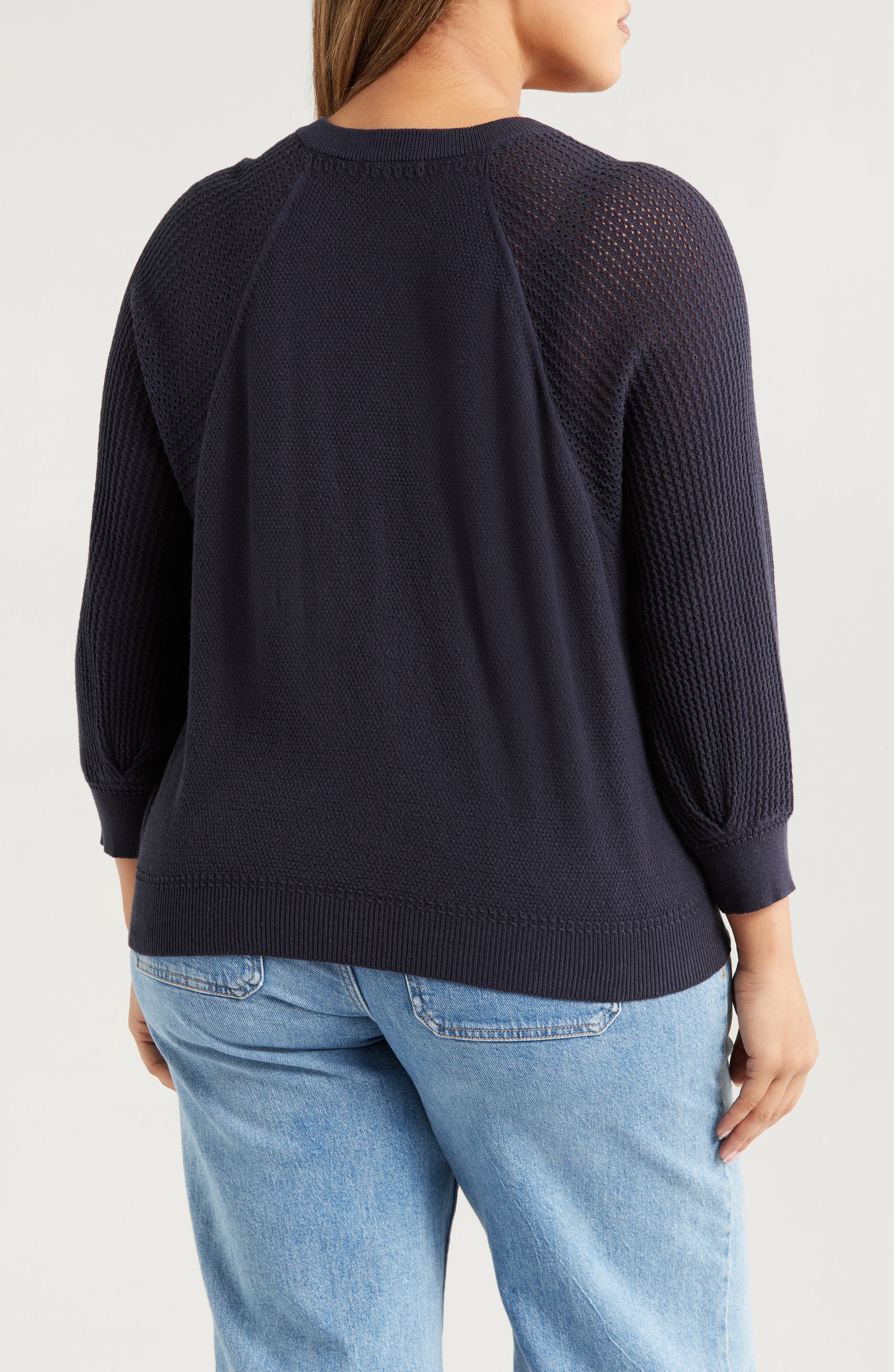 Mixed Stitch Split Neck Sweater - image 2