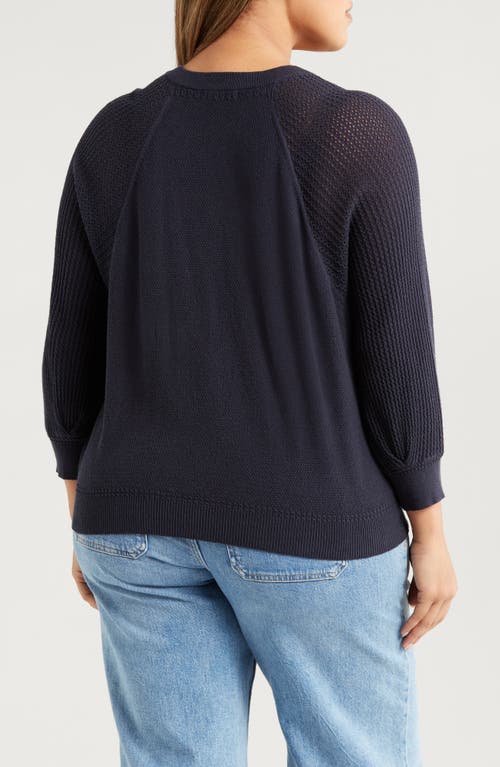 Wit & Wisdom Mixed Stitch Split Neck Sweater In Navy
