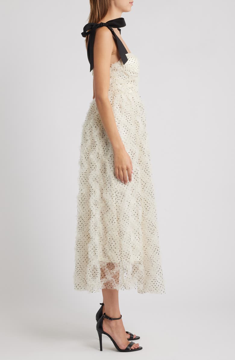 MOON RIVER Tulle Corset Bodice Midi Dress, Alternate, color, Cream Black