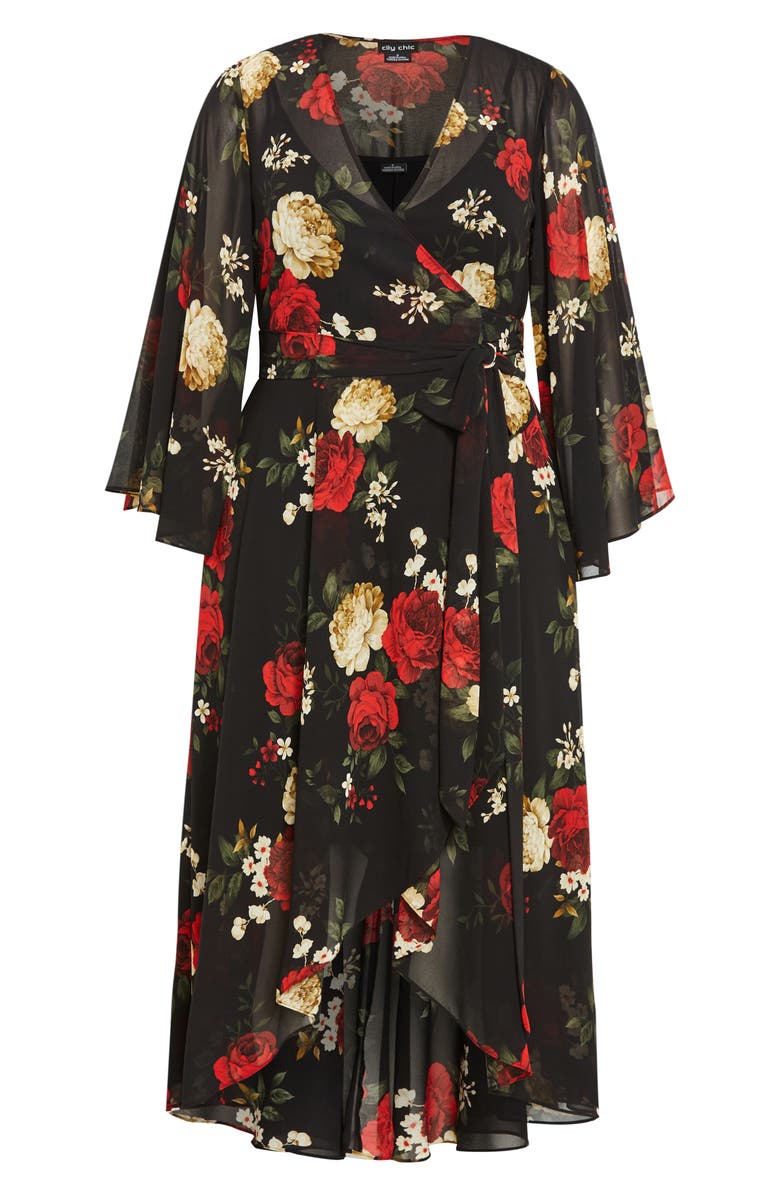 City Chic Julissa Floral Chiffon High-Low Dress, Alternate, color,