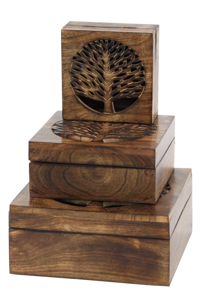 SONOMA SAGE HOME Handmade Wood Tree Set of 3 Storage Boxes, Main, color, 
