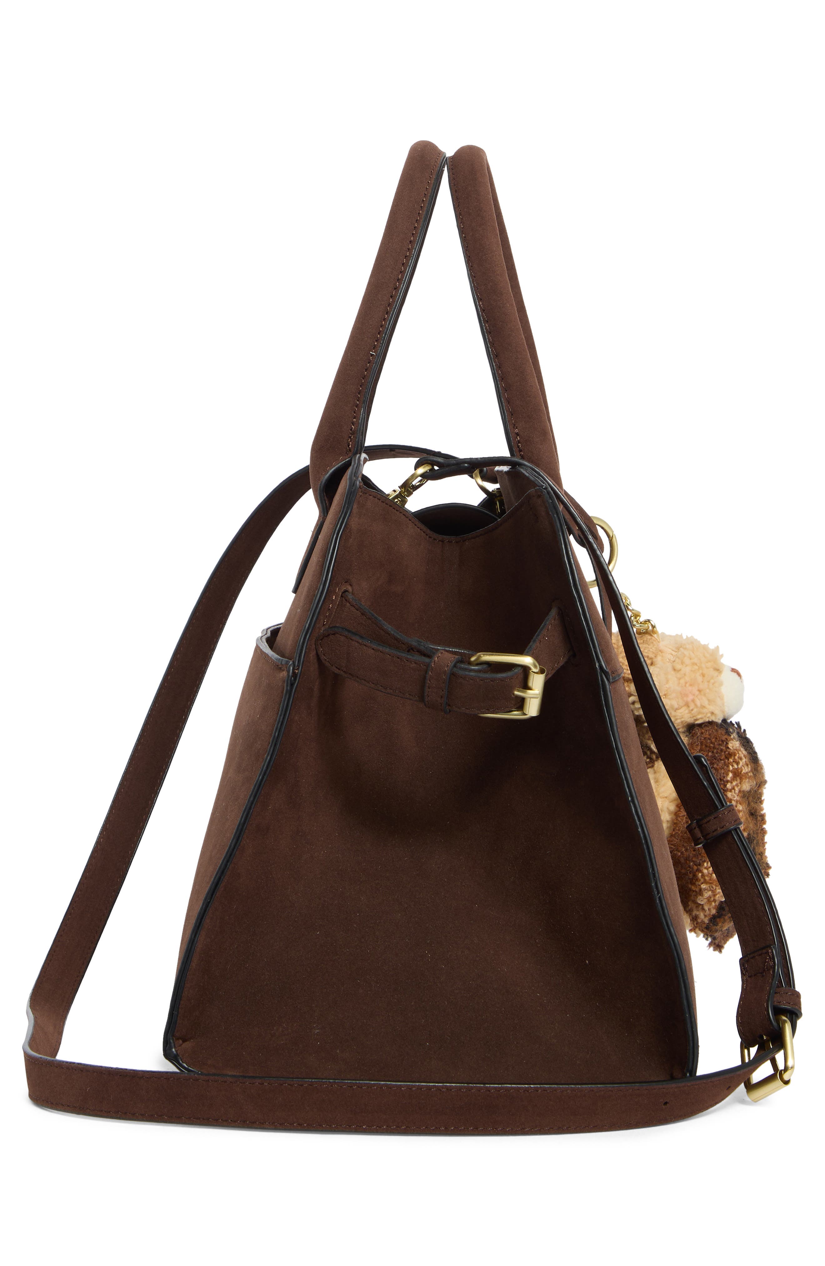 BCBG Suede Structured Satchel Bag, Alternate, color, Chocolate