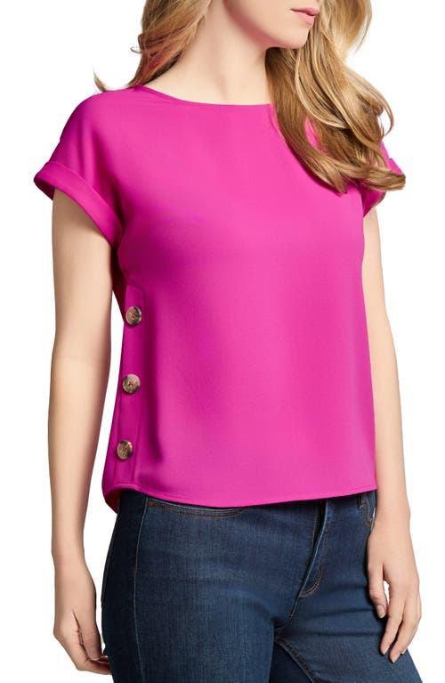 Jones New York Petite Round-neck Side-button Short-sleeve Top In Pink