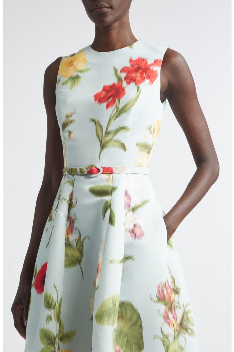 Chiné Dominican Floral Faille Midi Dress, Alternate, color, SALTWATER MULTI