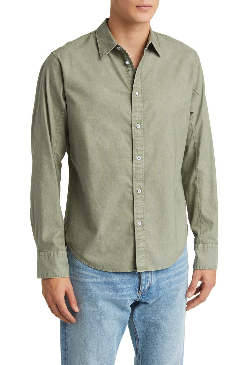 Fit 2 Solid Cotton Button-Up Shirt, Main, color, DARK MINT