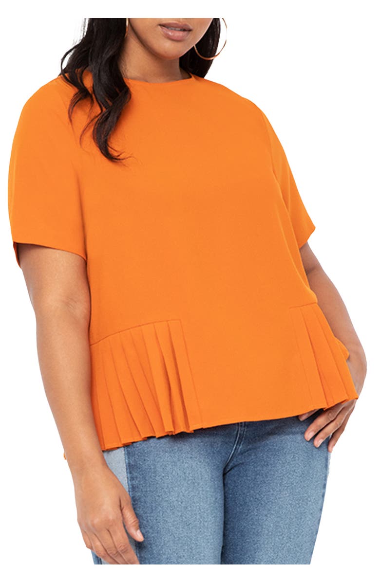 ELOQUII Pleated Hem Top, Main, color, Aurantium