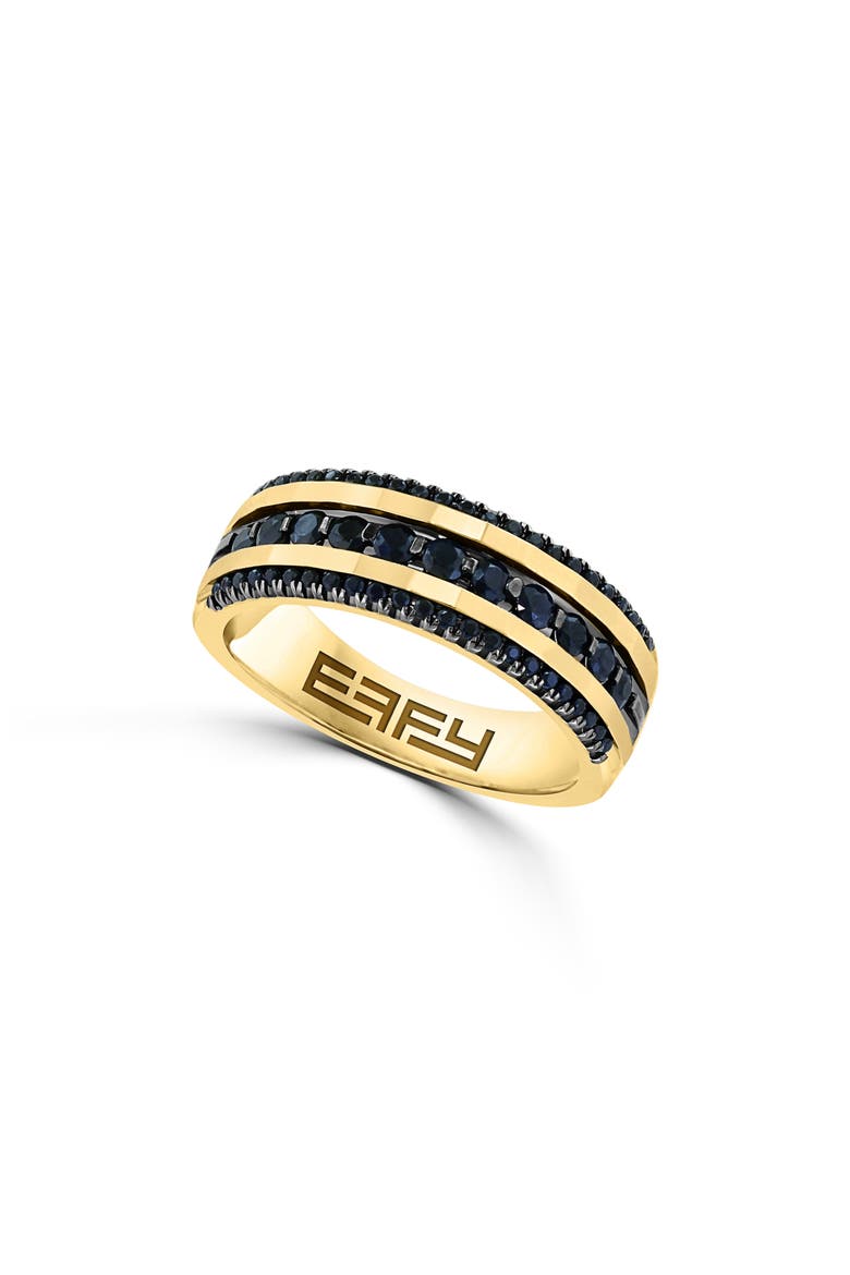 Men's 14K Gold Plated Sterling Silver Black Sapphire Band Ring, Main, color, BLACK