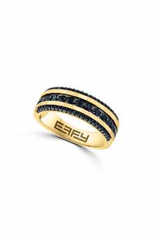 Men's 14K Gold Plated Sterling Silver Black Sapphire Band Ring