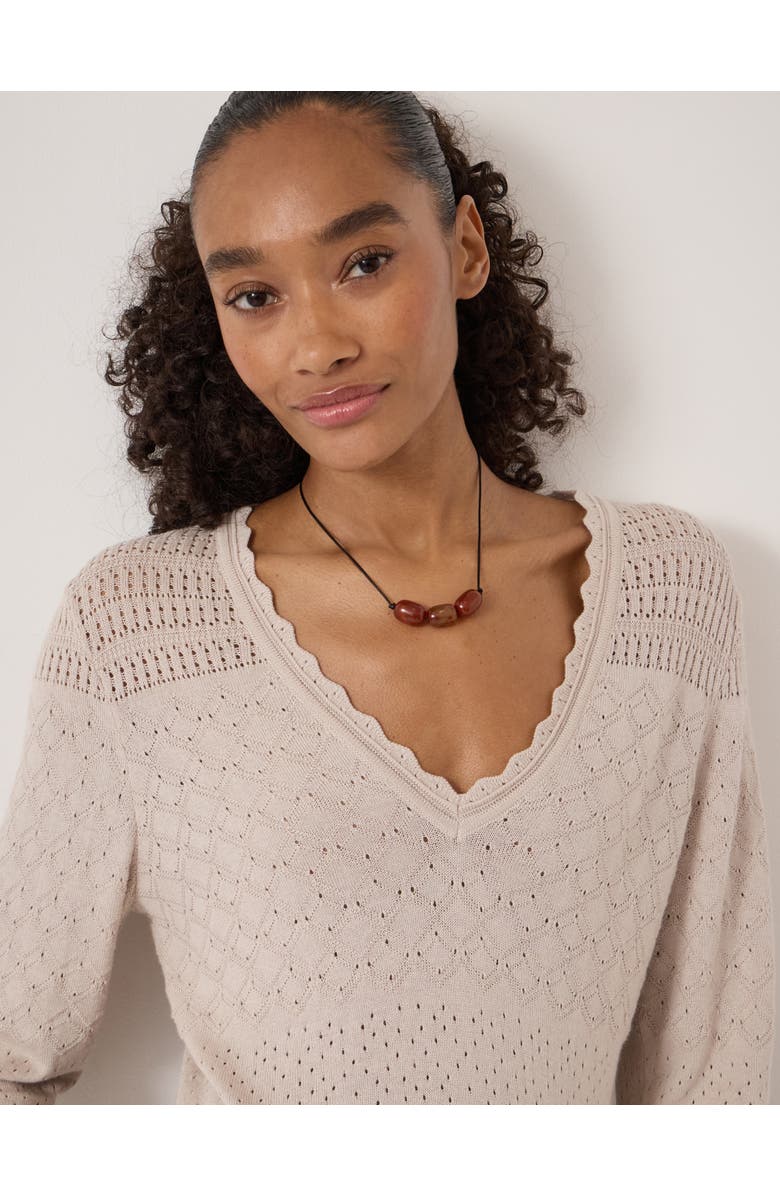 Hush Pointelle Cotton V-Neck Sweater, Alternate, color, Stone White