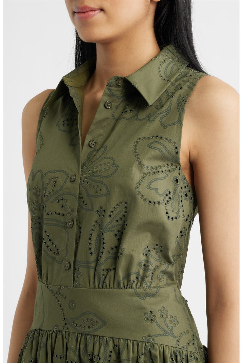 Eyelet Sleeveless Midi Shirtdress, Alternate, color, OLIVE