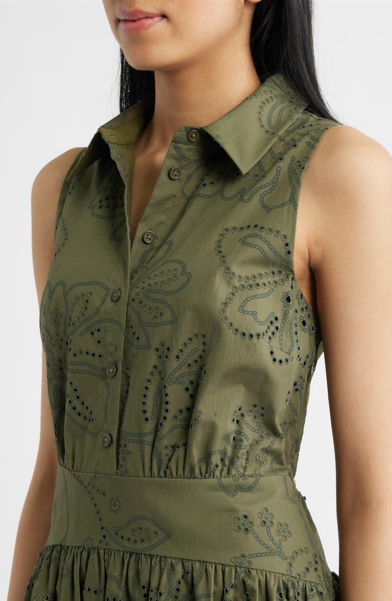 Sam Edelman Eyelet Sleeveless Midi Shirtdress, Alternate, color, Olive