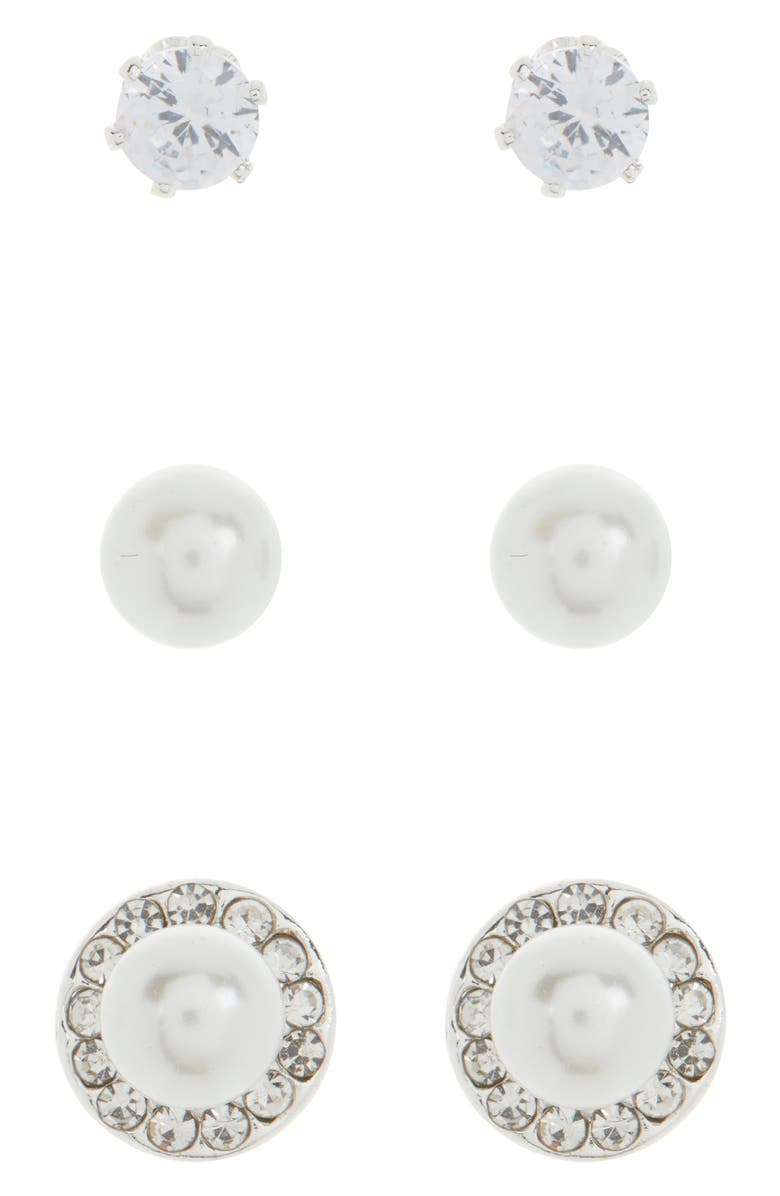 Danecraft Imitation Pearl Pendant Necklace & Earrings Set, Alternate, color, Silver