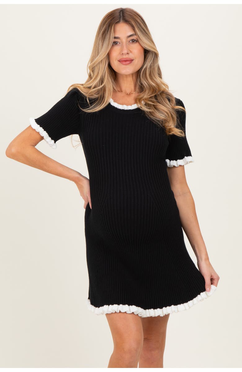 PinkBlush Ribbed Knit Ruffle Trim Mini Dress, Alternate, color,