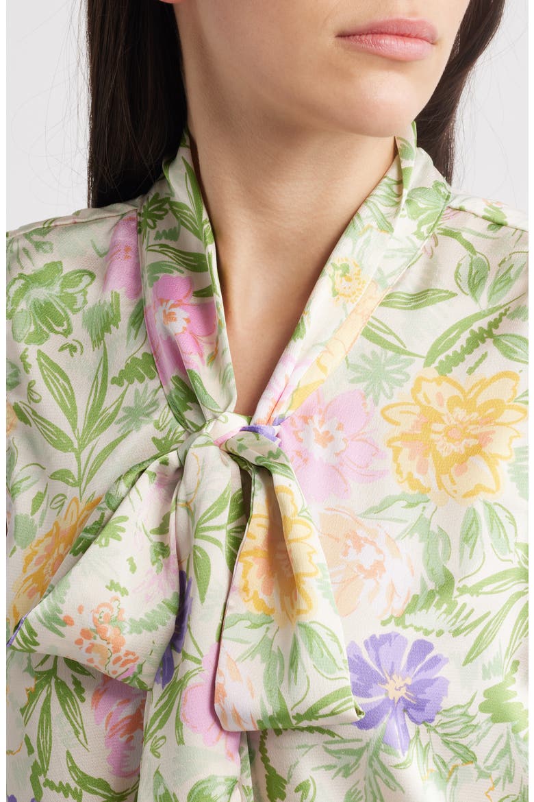 Floral Bow Neck Sleeveless Charmeuse Top, Alternate, color, FLORAL MULTI