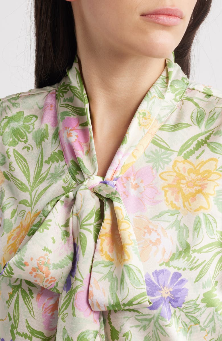 Tahari ASL Floral Bow Neck Sleeveless Charmeuse Top, Alternate, color, Floral Multi