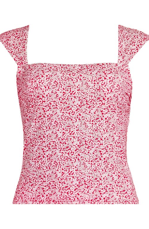 Lands' End Womens Square Neck Underwire Square Back Tankini Swimsuit Top In Coral Rose/white Ditsy Lilies