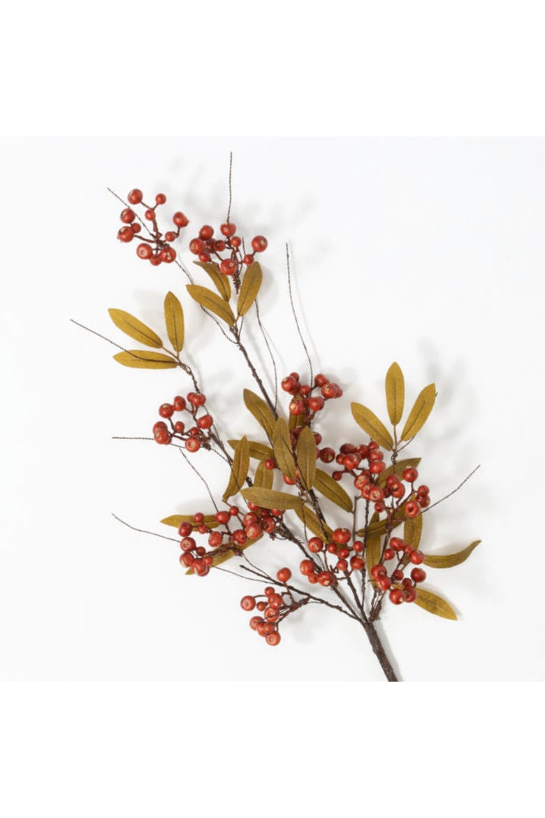 Sullivan's Christmas Berry Leaf Spray, Red Faux Floral Stem for Crafting, Weddings, Home and Holiday Decoration, 28 Inch, Main, color, Red