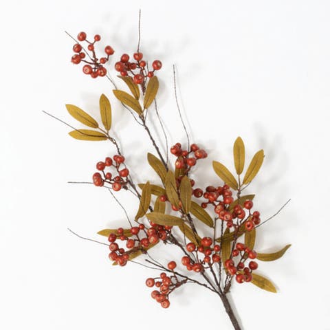 Sullivan's Christmas Berry Leaf Spray, Red Faux Floral Stem for Crafting, Weddings, Home and Holiday Decoration, 28 Inch
