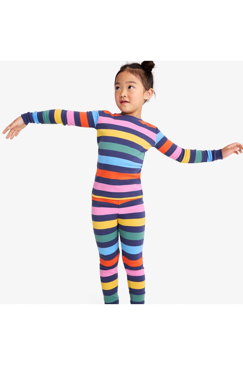 Kids Organic Long Sleeve Pj Top In Stripe, Alternate, color, Sunwashed Navy Rainbow Stripe