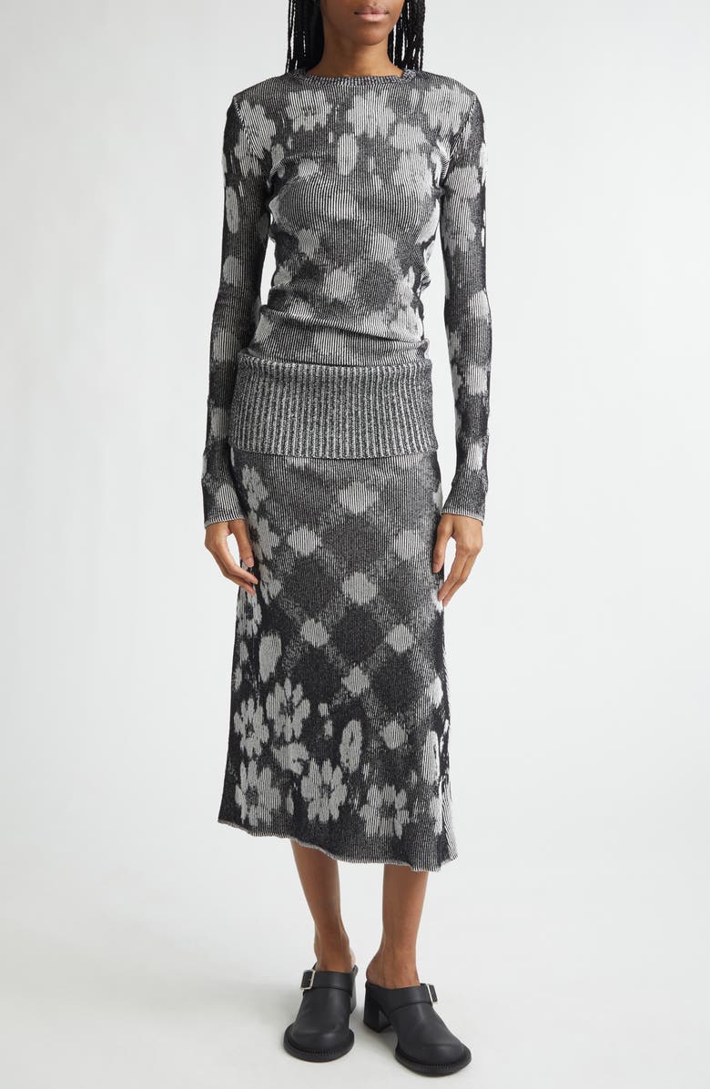 Paolina Russo Illusion Floral Jacquard Sweater, Alternate, color, Black/ White