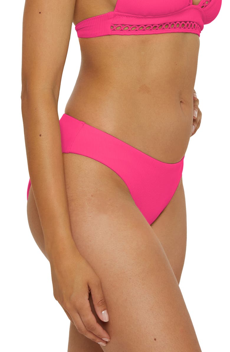 Becca Adela Modern Edge Rib Bikini Bottoms, Alternate, color, Punch