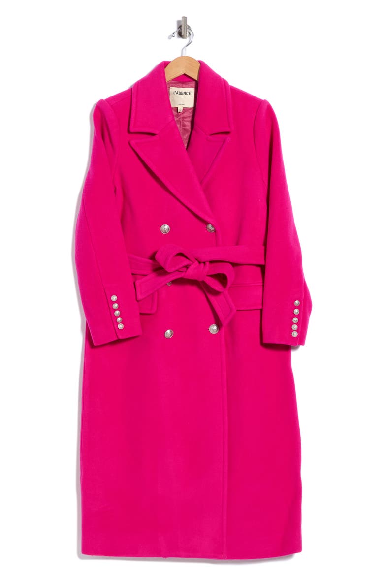 Olina Belted Wool Blend Trench Coat, Main, color, BERRY PINK