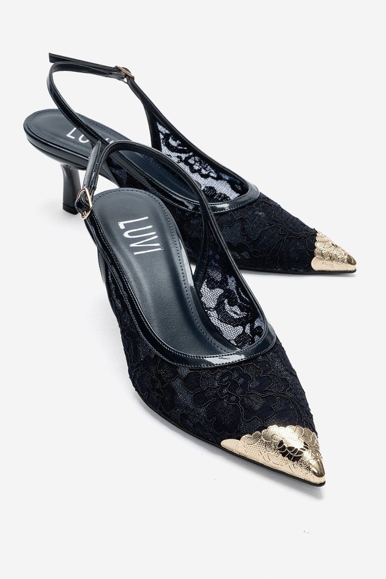 Clem Lace Slingback Pump, Alternate, color, Navy