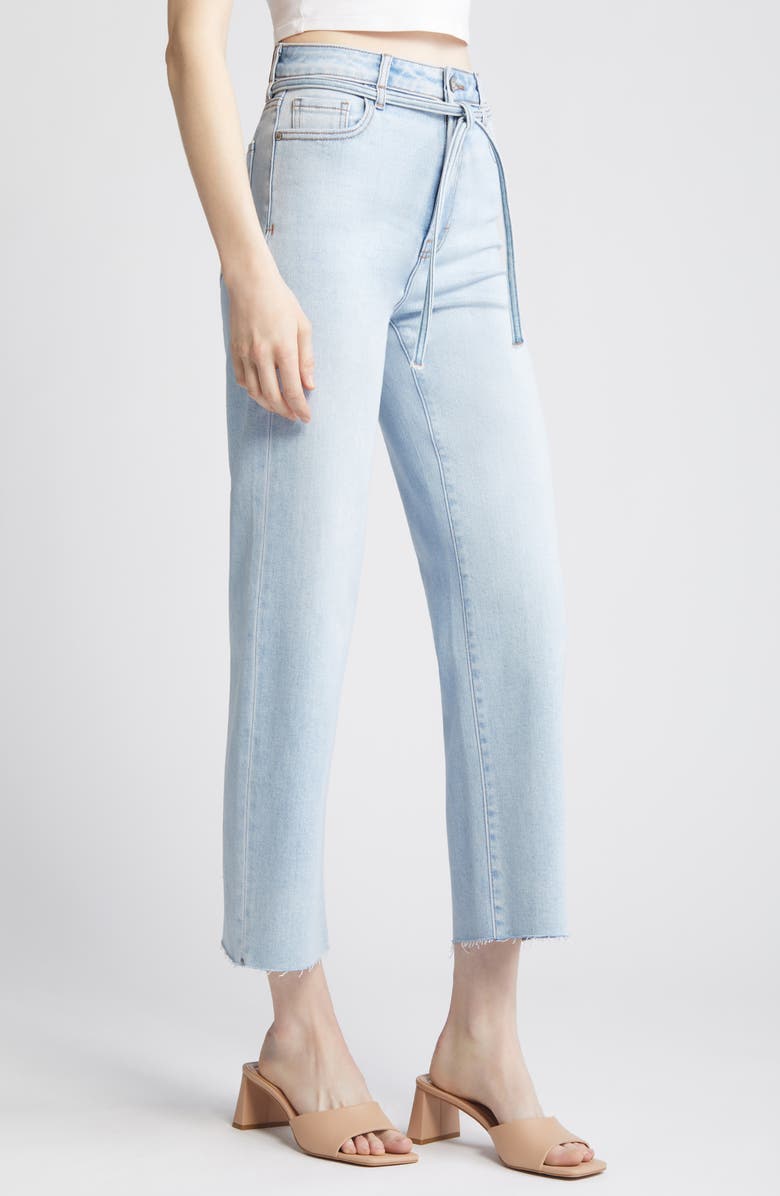 HIDDEN JEANS Belted High Waist Raw Hem Straight Leg Jeans, Alternate, color, 