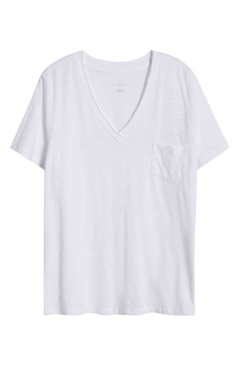 Caslon<sup>®</sup> Short Sleeve Cotton & Modal V-Neck Pocket T-Shirt, Alternate, color, White