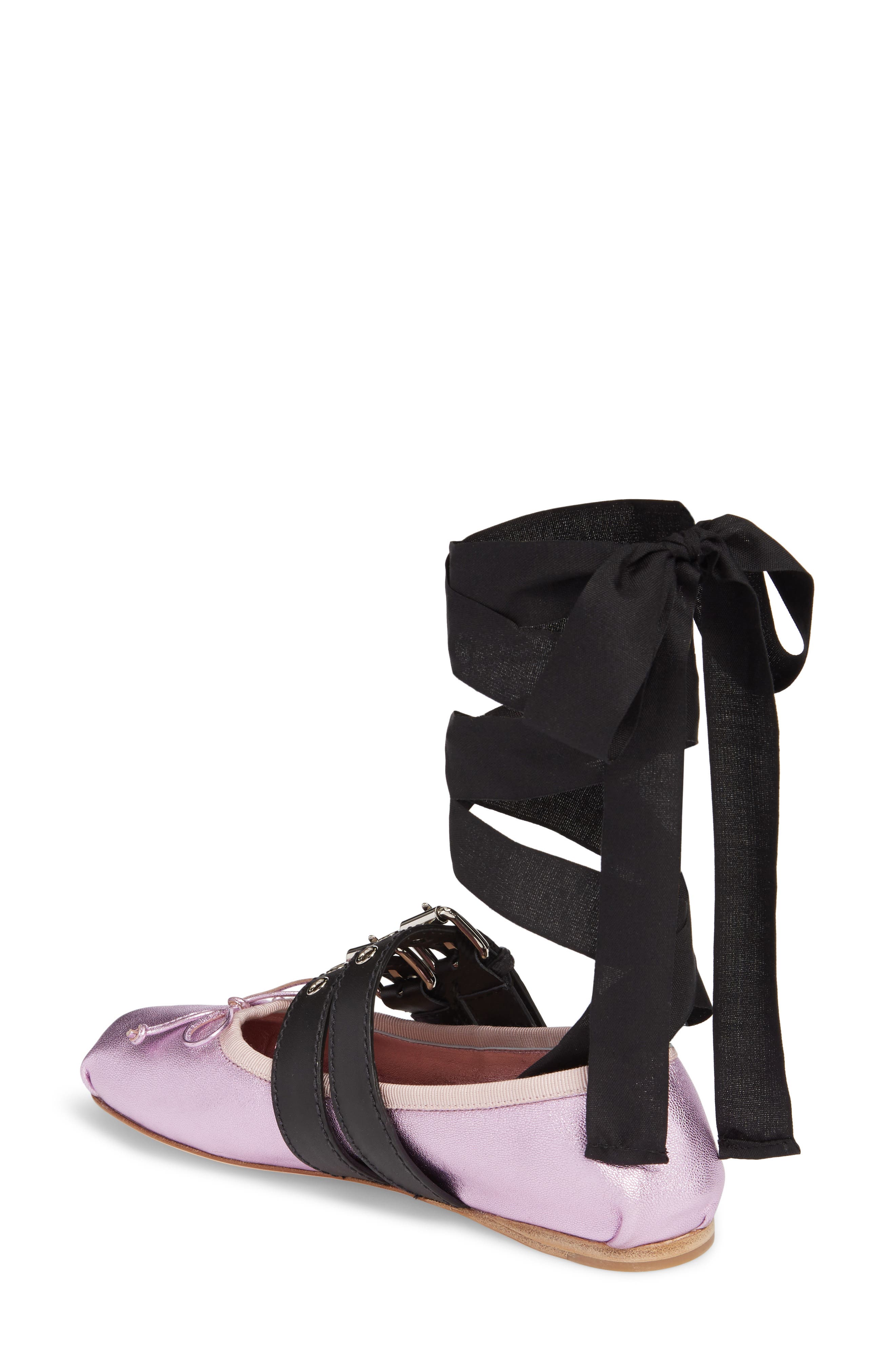 Miu Miu Lace-Up Ballerina Flat, Alternate, color, 