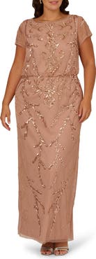Adrianna Papell Beaded Mesh Blouson Gown