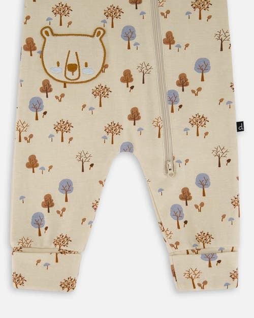 Deux Par Deux Organic Cotton Zipped Romper Tree In Gold