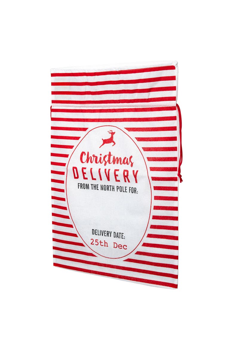 Striped Christmas Delivery Tied Gift Sack - 27.25" - White and Red, Alternate, color, White