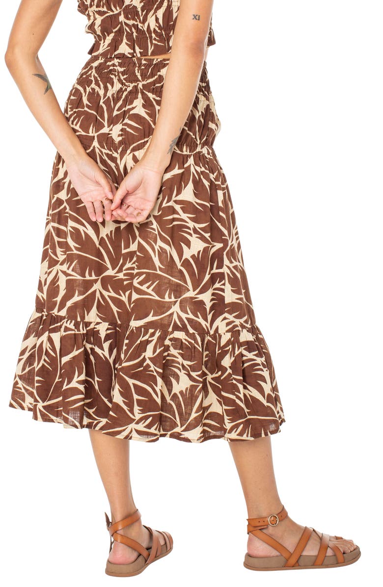 Roxy Malia Palm Print Tiered Cotton Midi Skirt, Alternate, color, 