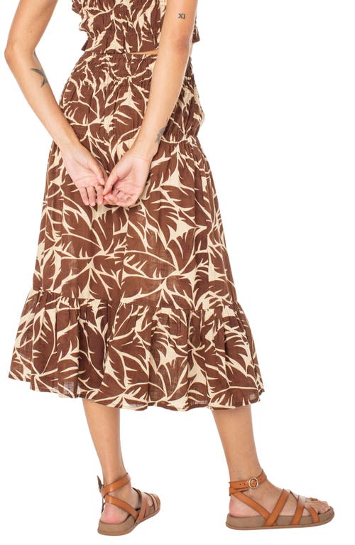 ROXY ROXY MALIA PALM PRINT TIERED COTTON MIDI SKIRT