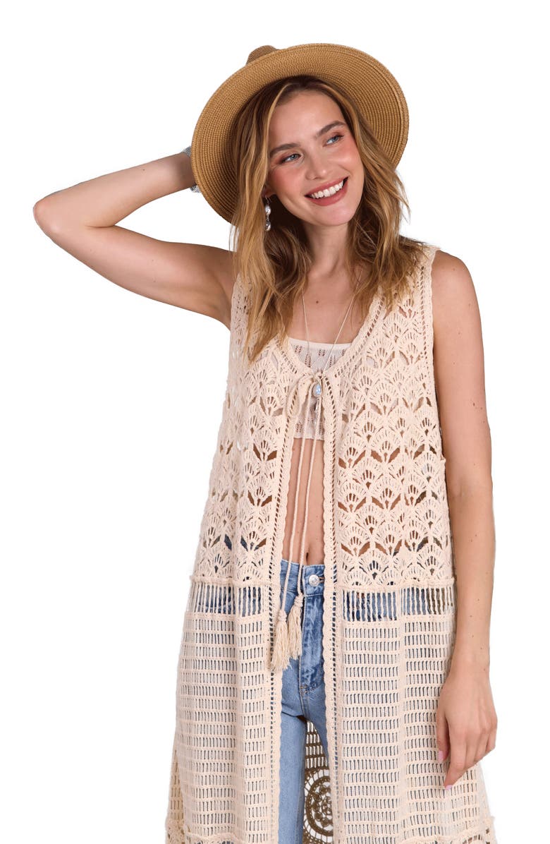 SAACHI Crochet Longline Duster Cardigan, Alternate, color, Ivory
