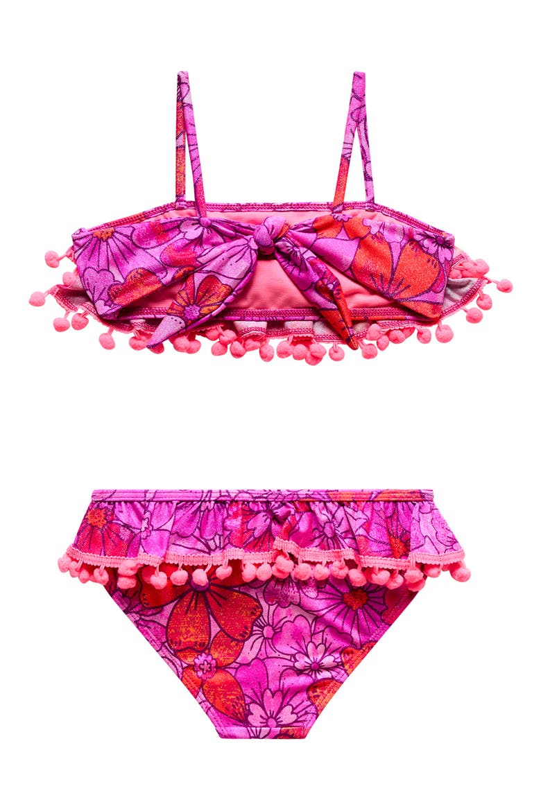 Kids' Metallic Ruffle Pom Trim Two-Piece Swimsuit, Alternate, color, PINK