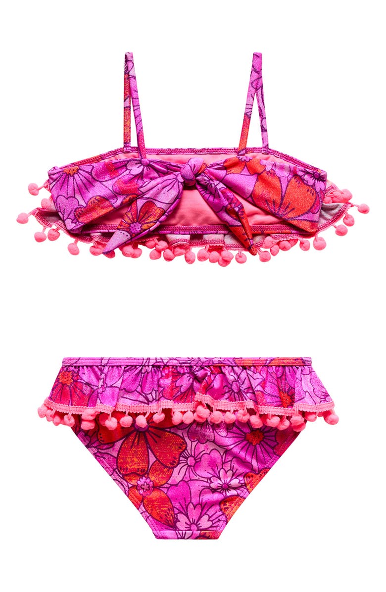 Beach Lingo Kids' Metallic Ruffle Pom Trim Two-Piece Swimsuit, Alternate, color, Pink