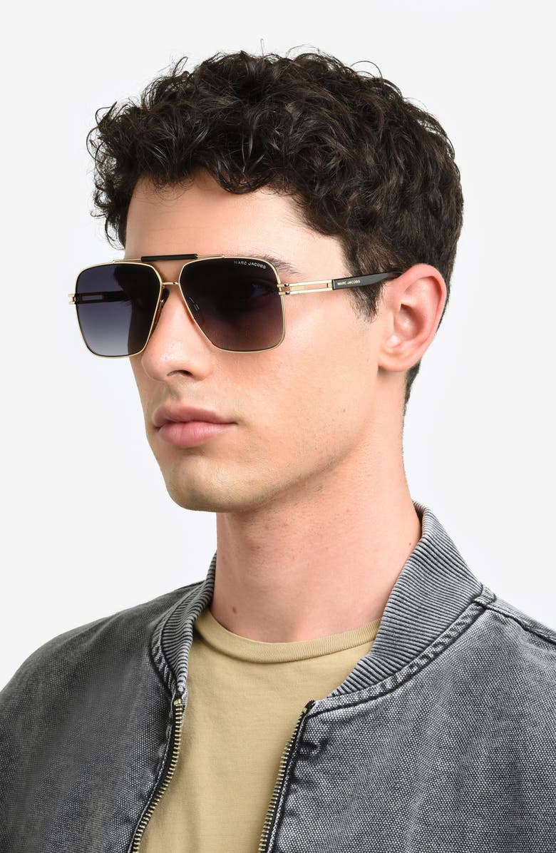 Marc Jacobs 62mm Gradient Square Pilot Sunglasses, Alternate, color, Black