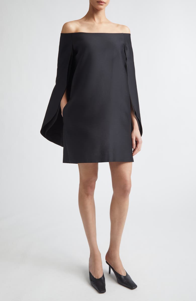 GIA STUDIOS Dove Wool & Silk Off the Shoulder Dress, Main, color, Black