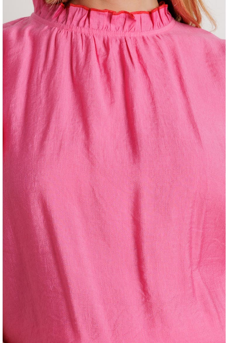 Contrast Stitching Ruffle Top, Alternate, color, PINK