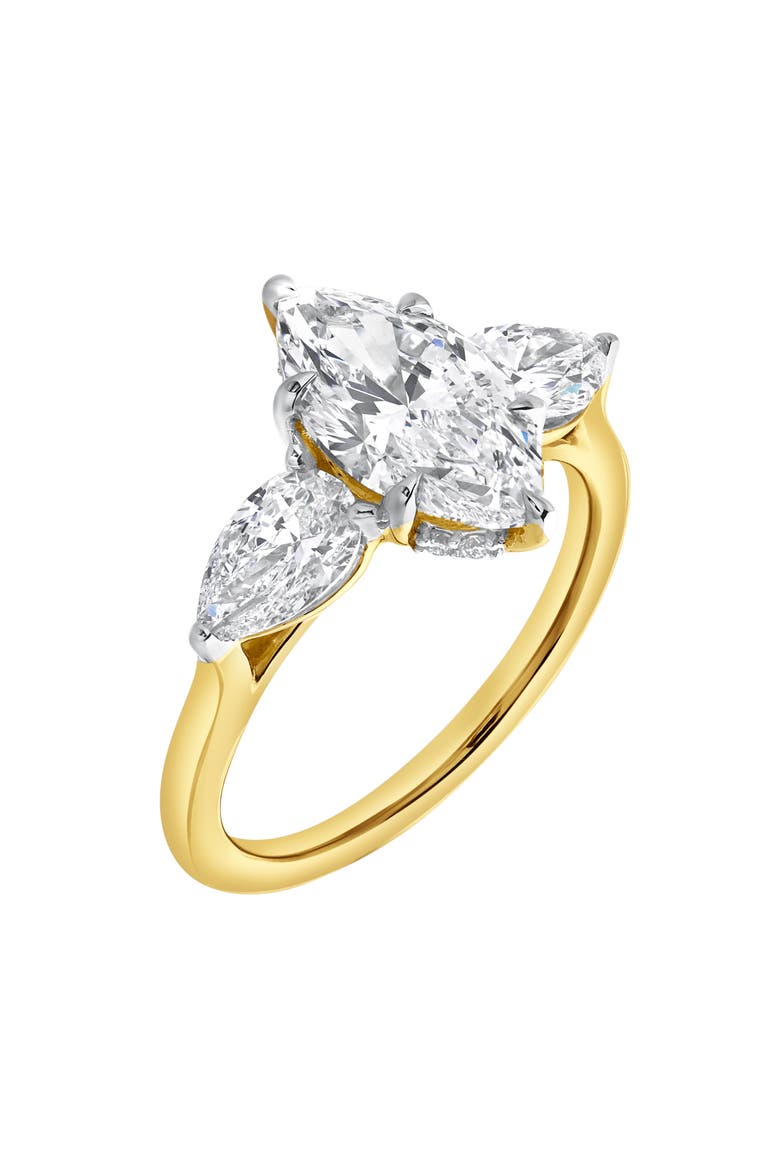 Fallon 3CT Marquise & Pear Three Stone Lab Diamond Ring 14K Gold, Alternate, color, 14K Yellow Gold