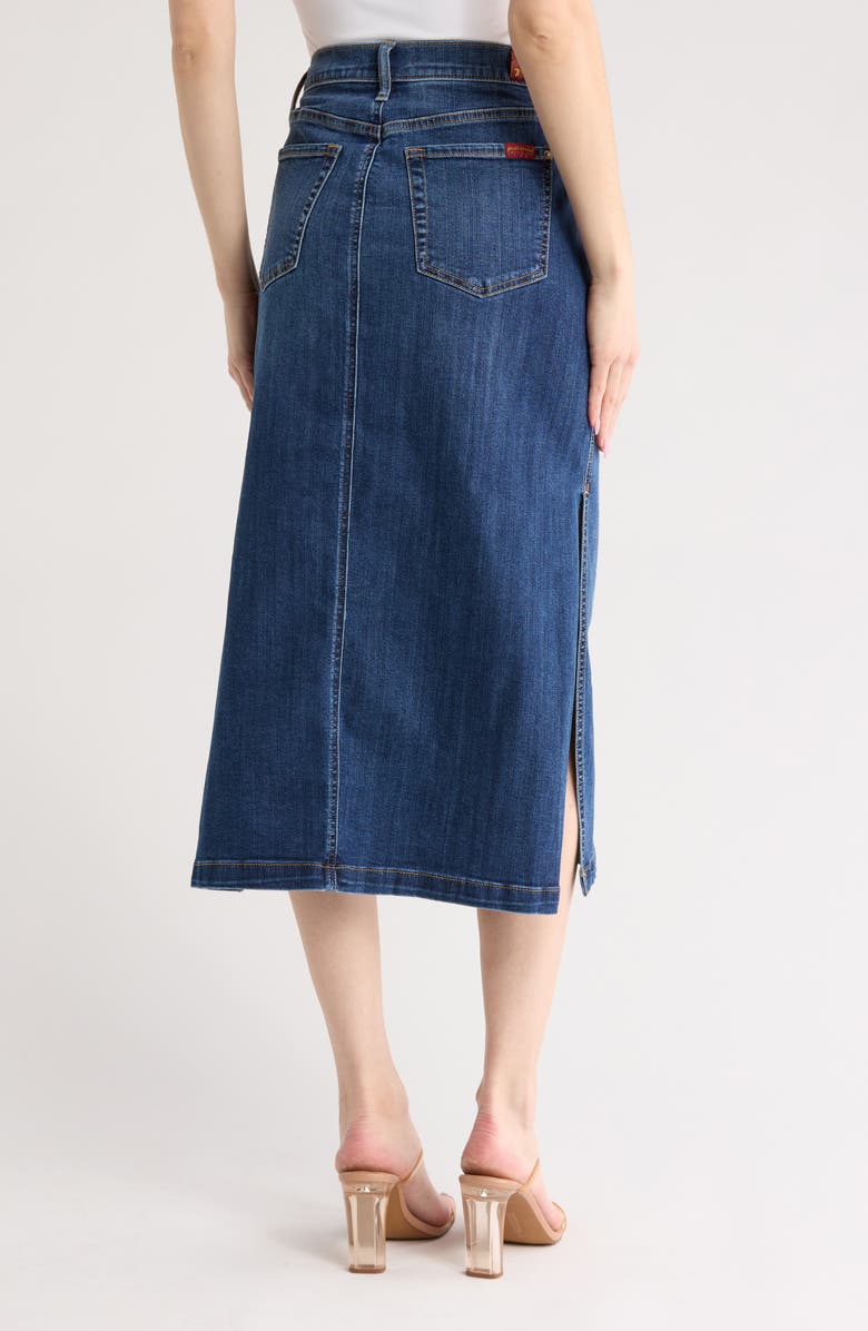 7 For All Mankind Side Slit Denim Midi Skirt, Alternate, color, Lapis